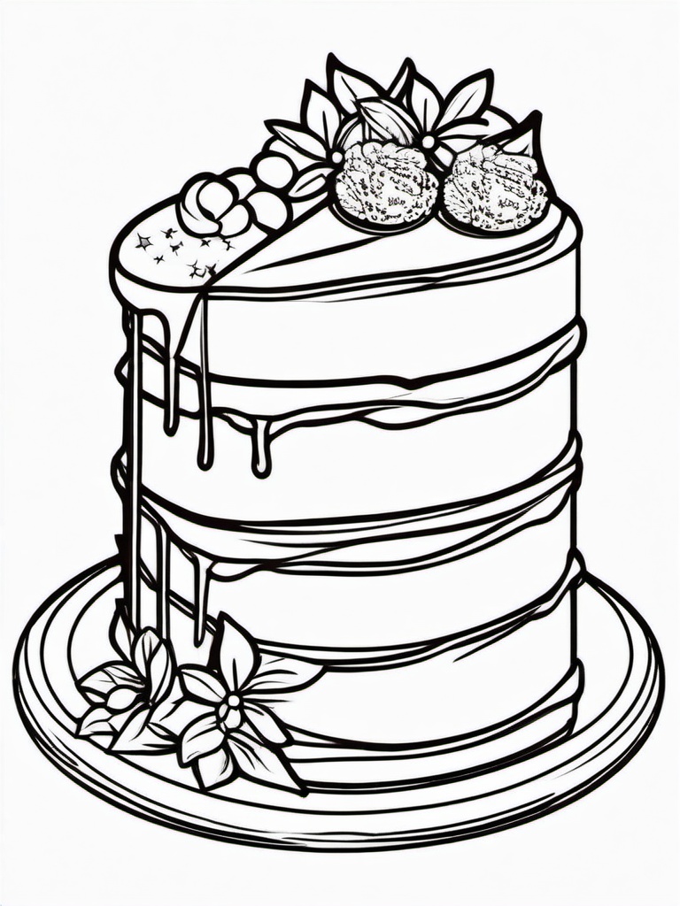 Cake Coloring Pages - Chocolate cake with chocolate ganache  simple coloring pages