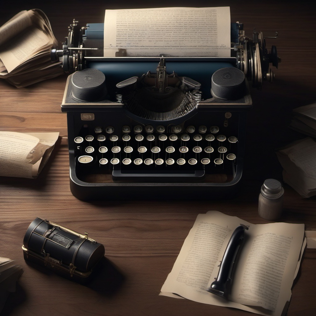 Neglected typewriter miraculously types out messages from the past.  8k, hyper realistic, cinematic