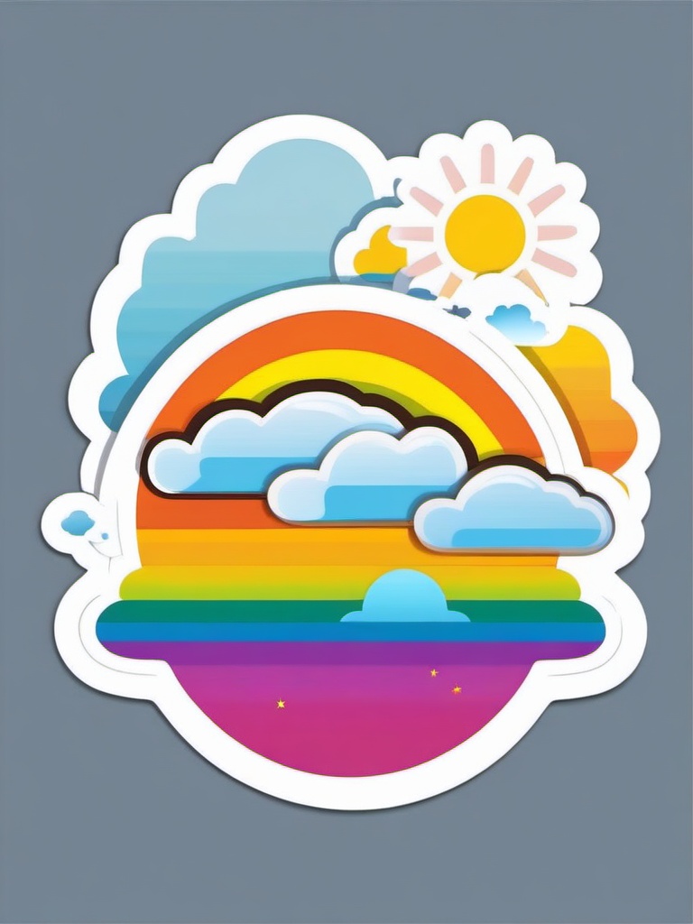 Rainbow Cloud and Sun Emoji Sticker - Colorful daybreak, , sticker vector art, minimalist design