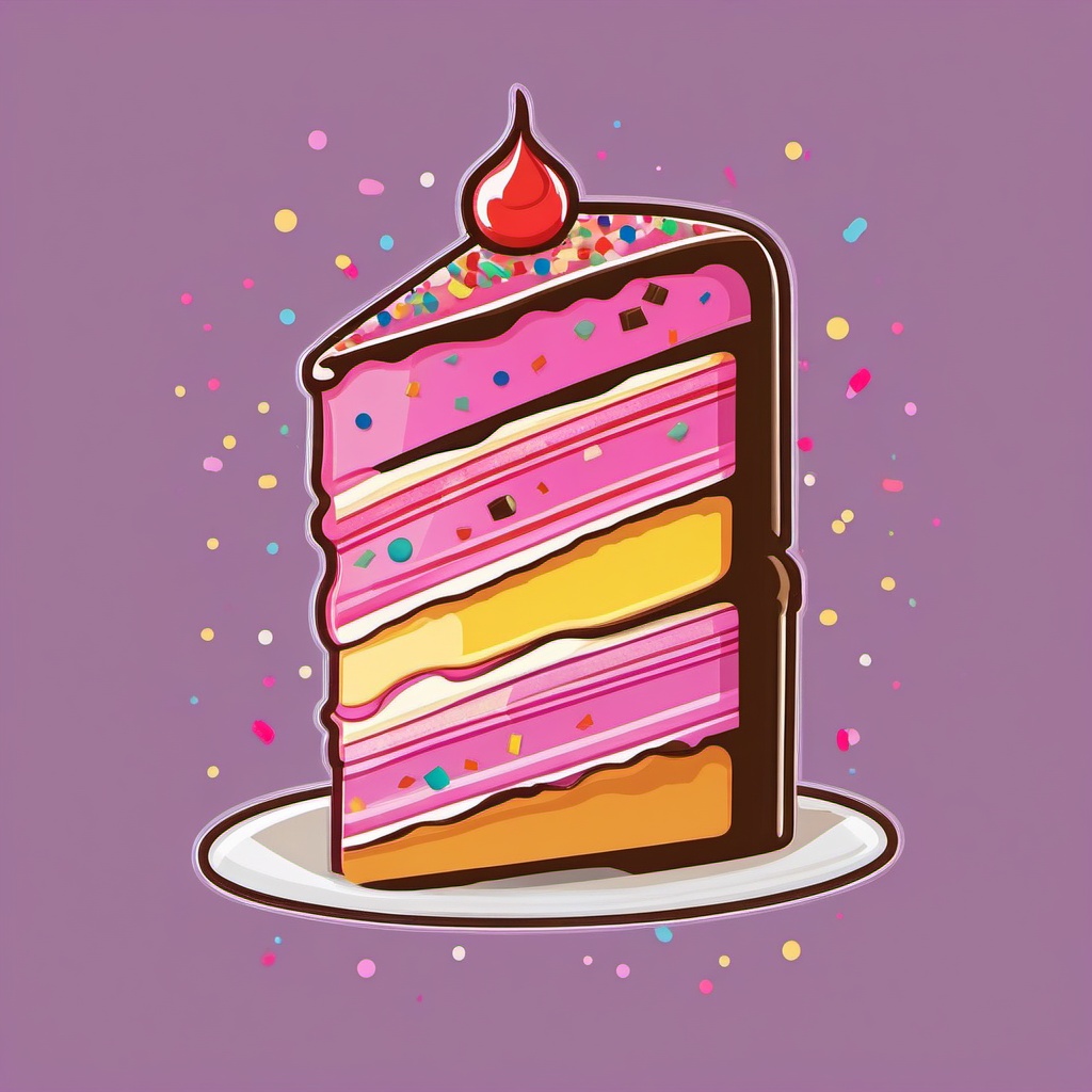 Cake Slice with Sprinkles Sticker - Delicious cake slice covered in colorful sprinkles, ,vector color sticker art,minimal