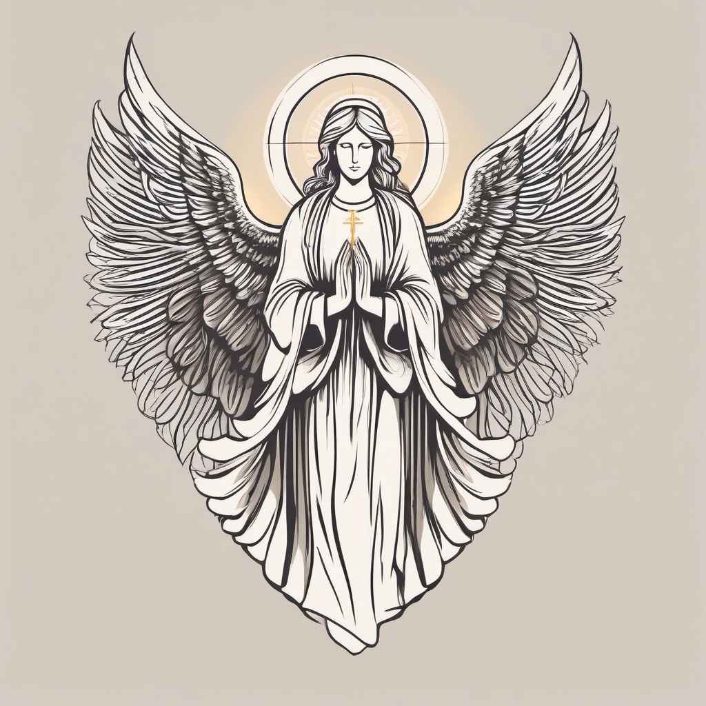 Guardian Angel Catholic Tattoos - Merge faith and protection.  minimalist color tattoo, vector