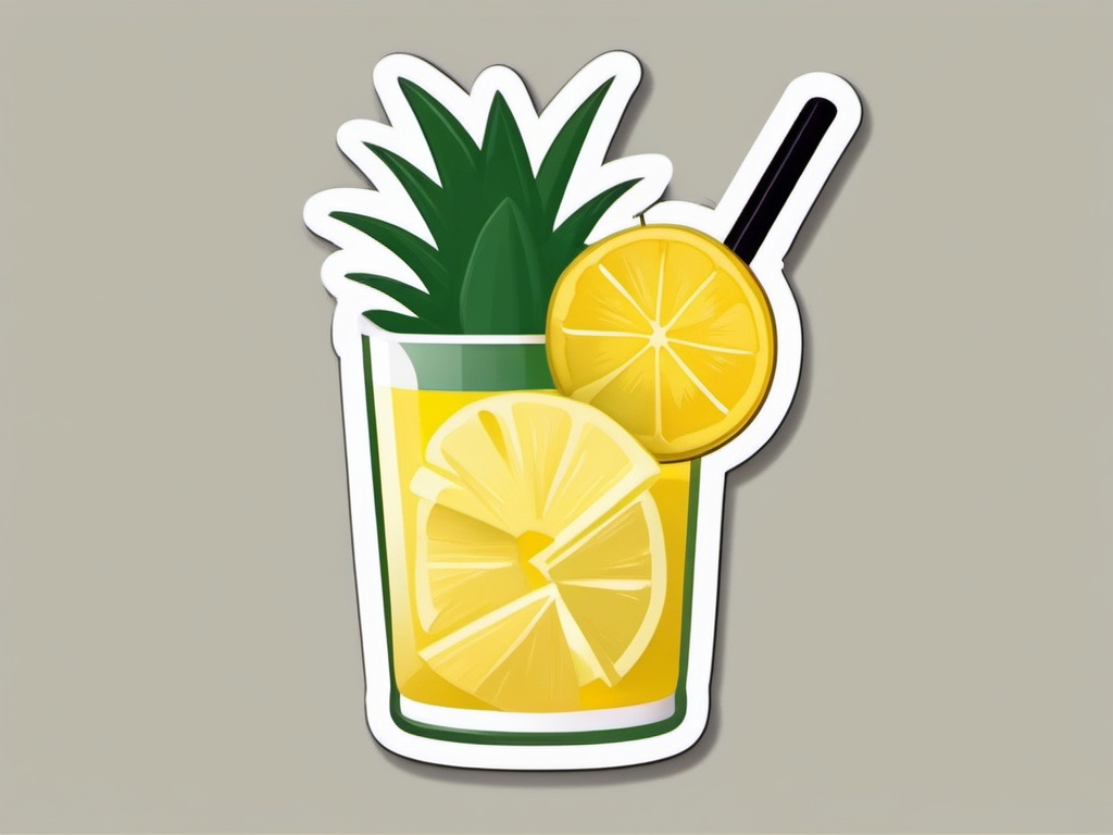 Pineapple Slice and Tropical Drink Emoji Sticker - Refreshing combo, , sticker vector art, minimalist design