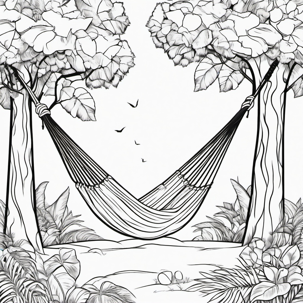 Hammock hanging between two trees  simple coloring pages