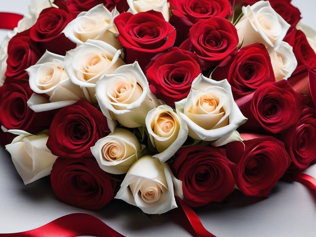 Valentine's Day background - Bouquet of red and white roses tied with a satin ribbon  aesthetic background wallpaper