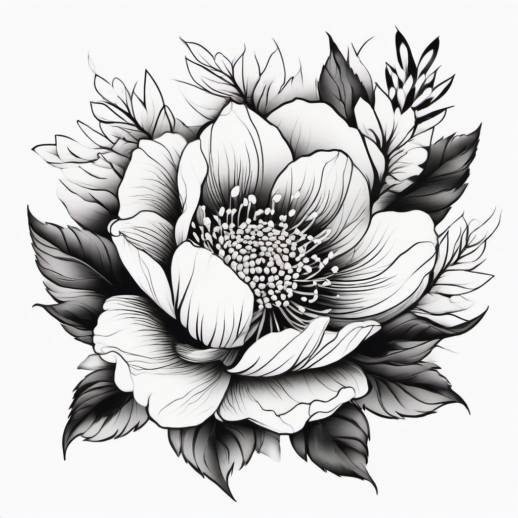 Japanese Flower Tattoo Black and White - Black and white Japanese flower tattoo.  simple color tattoo,white background,minimal