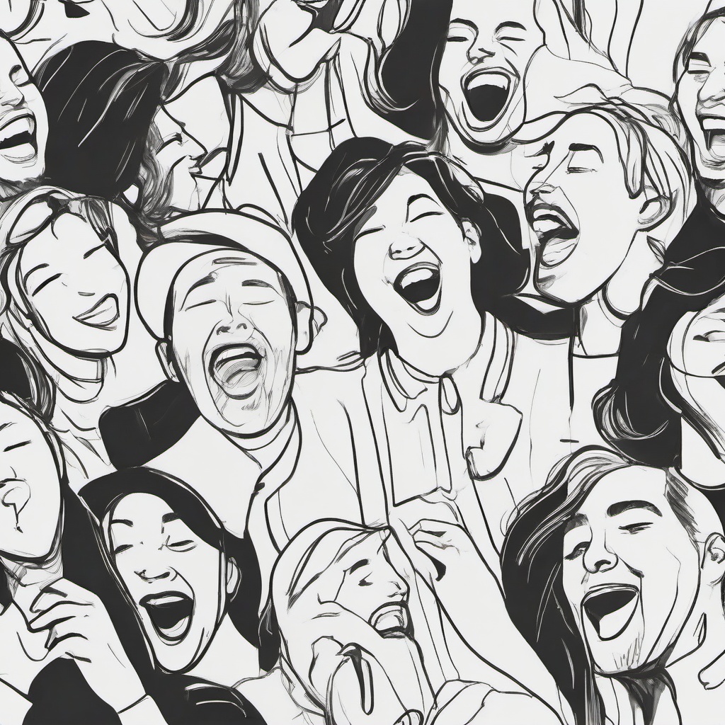 drawing of people laughing together  minimal rough sketch scribbles,doodles,black and white