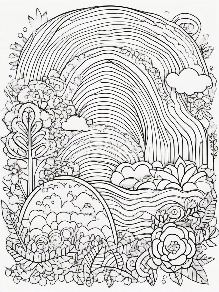 Rainbow Coloring Page - Rainbow with fun doodle elements.  easy,simple,minimal,coloring pages,black and white outline