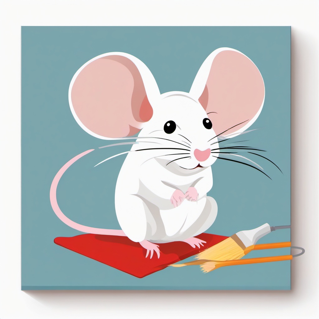 Mice clipart - mouse painting a picture on a small canvas  color,minimalist,vector clipart