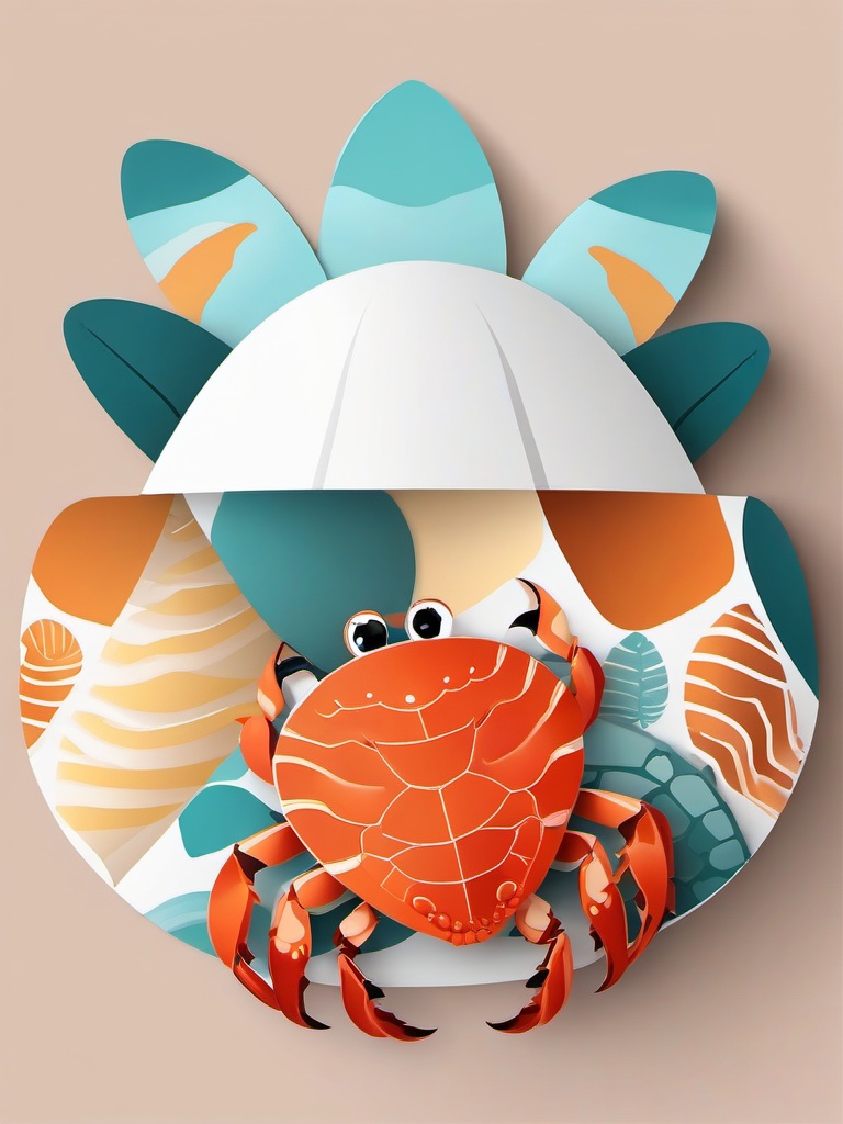 Crab clipart - crab painting a seashell  color,minimalist,vector clipart