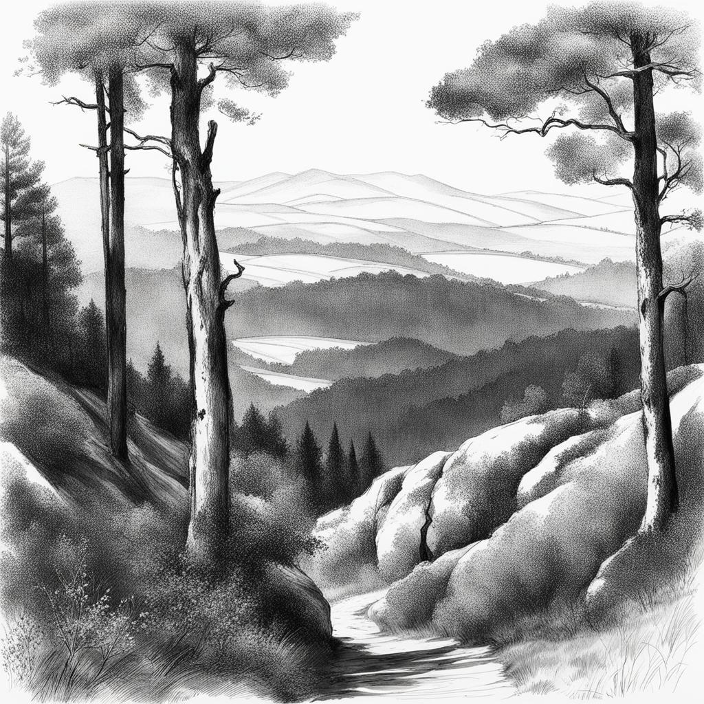 untouched sila forests - sketch the untouched forests of the sila plateau in calabria, featuring ancient trees and pristine nature. 