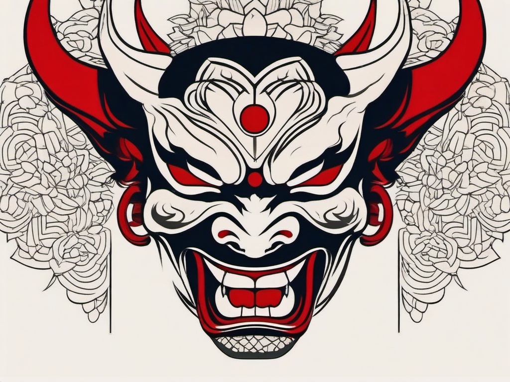 Hannya Mask Tattoo - Traditional Japanese design, representing a jealous female demon.  simple color tattoo,white background,minimal