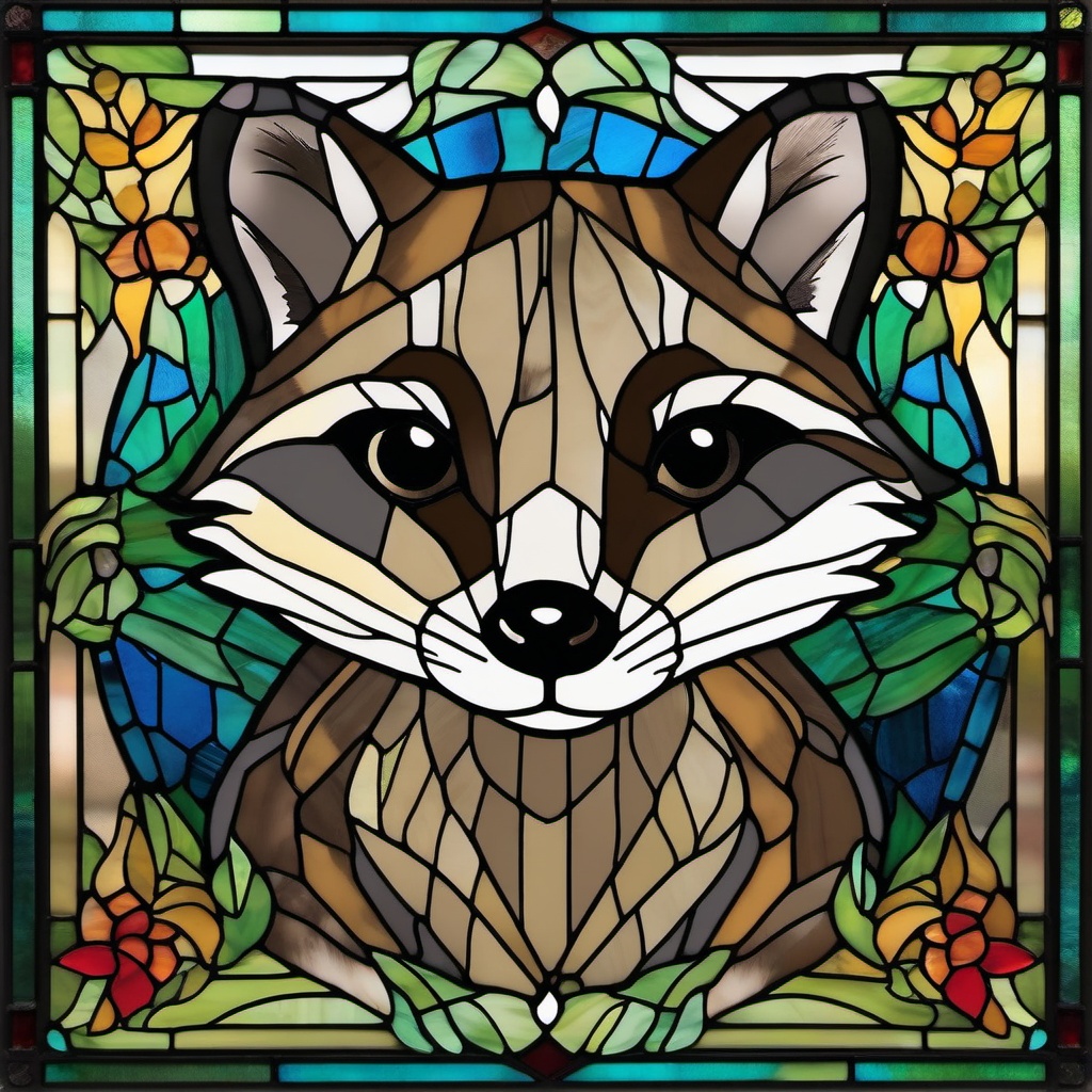 Stained Glass Raccoon - Capture the mischievous charm of raccoons with stained glass art, featuring these masked creatures in vibrant and whimsical designs.  