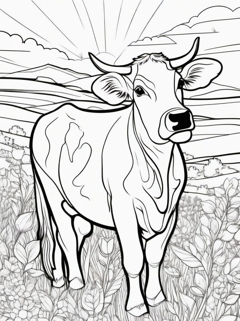 Cow Coloring Pages - Cow with a whimsical pattern on its coat  simple coloring pages