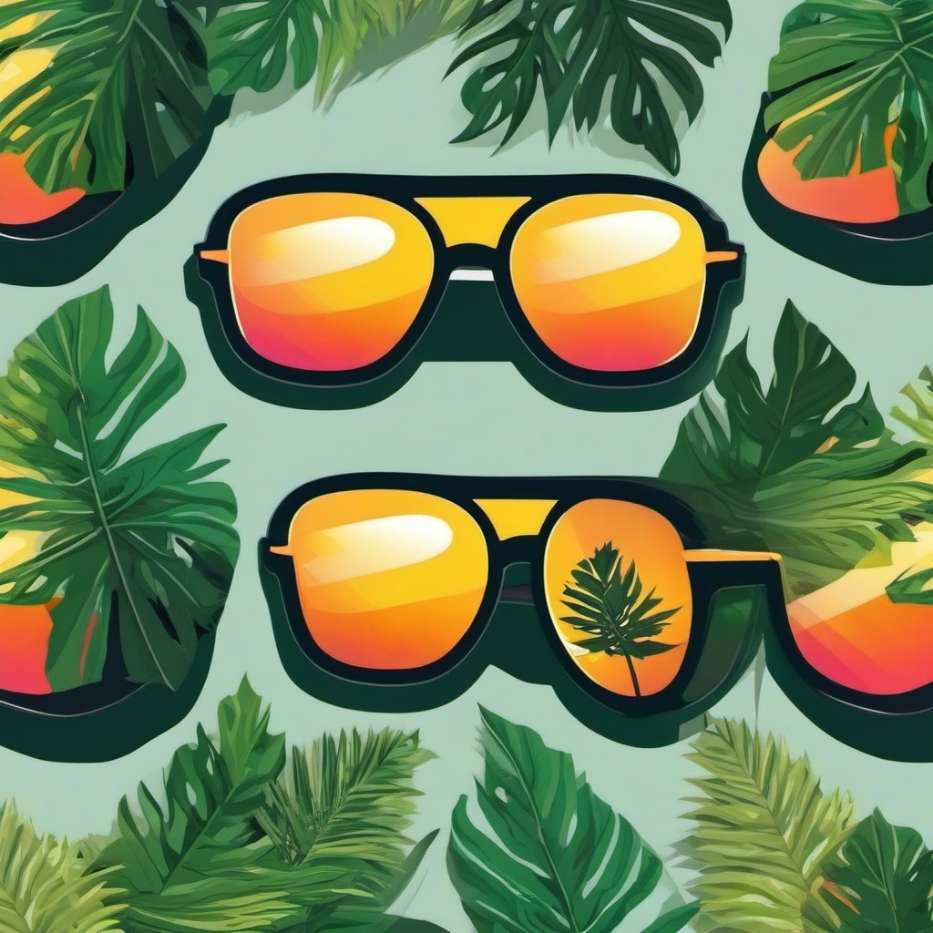 Sunglasses with Reflection in Nature Sticker - Sunglasses with a reflection of nature, ,vector color sticker art,minimal