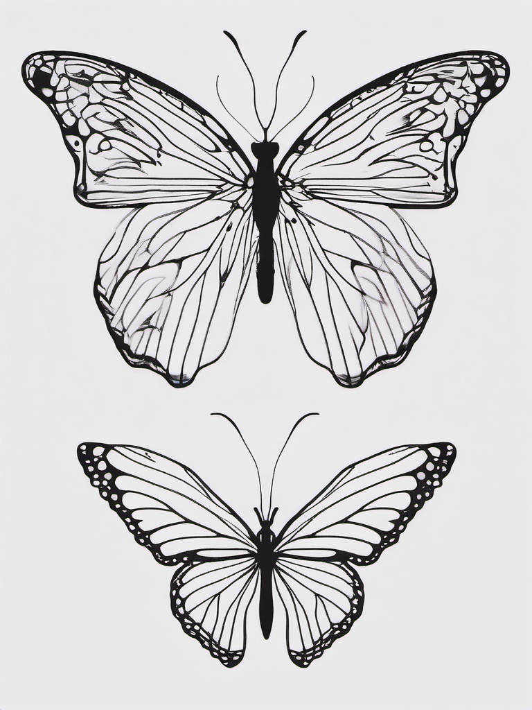 outline simple butterfly tattoo  simple color tattoo,white background,minimal