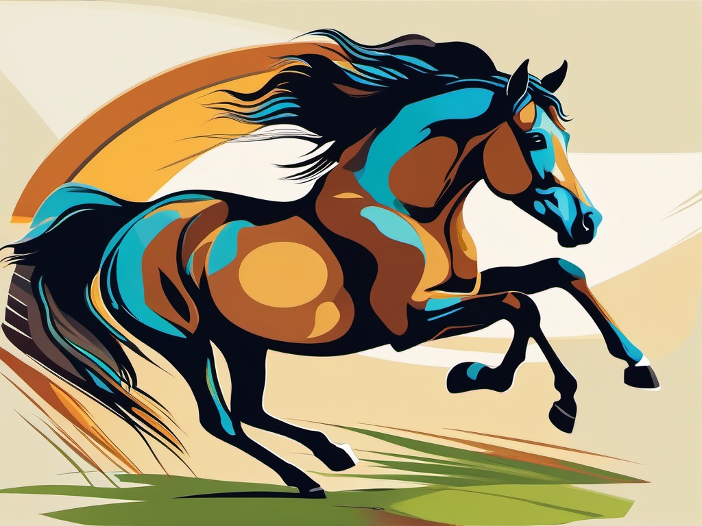 Horse Clip Art - A beautiful horse galloping in a field,  color vector clipart, minimal style