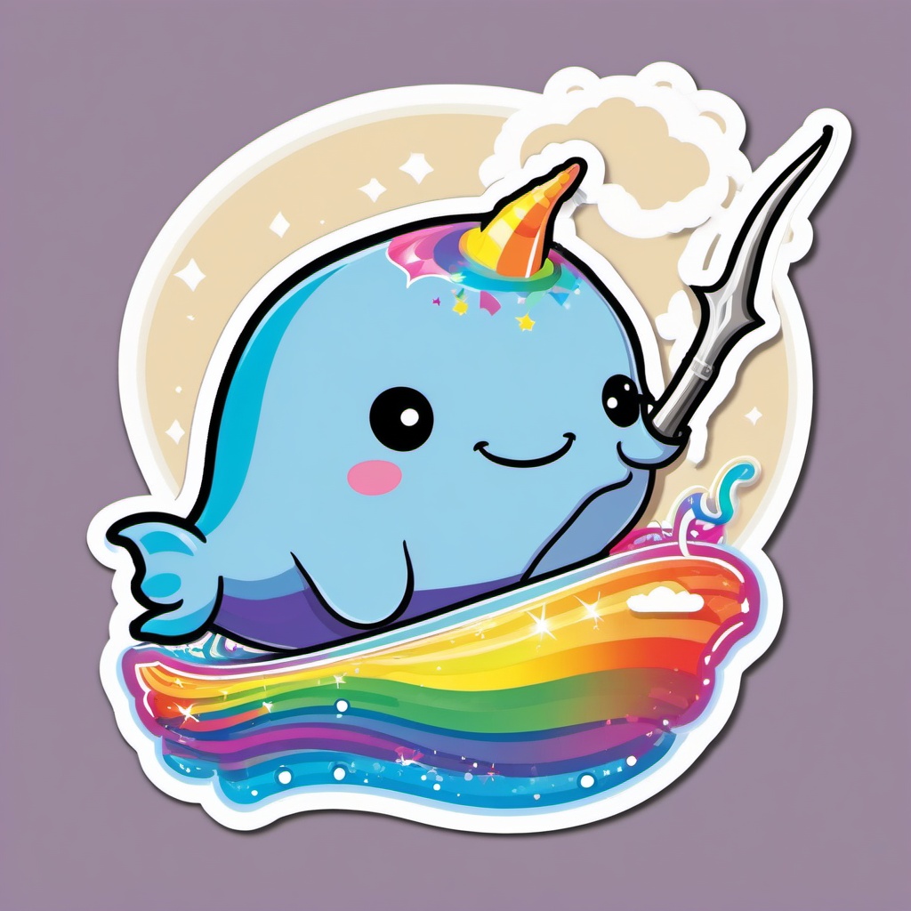 Rainbow Narwhal sticker- Magical Tusk Laughs, , sticker vector art, minimalist design