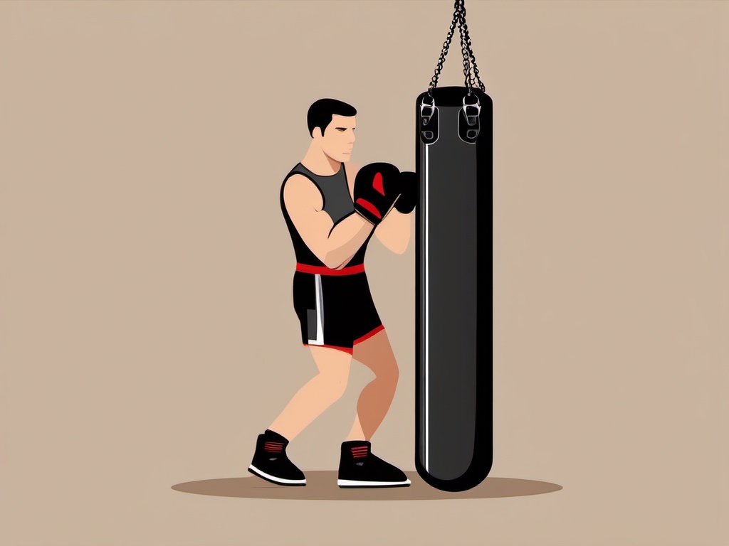 Boxing Training Punching Bag Clipart - A boxer training on a punching bag.  color vector clipart, minimal style