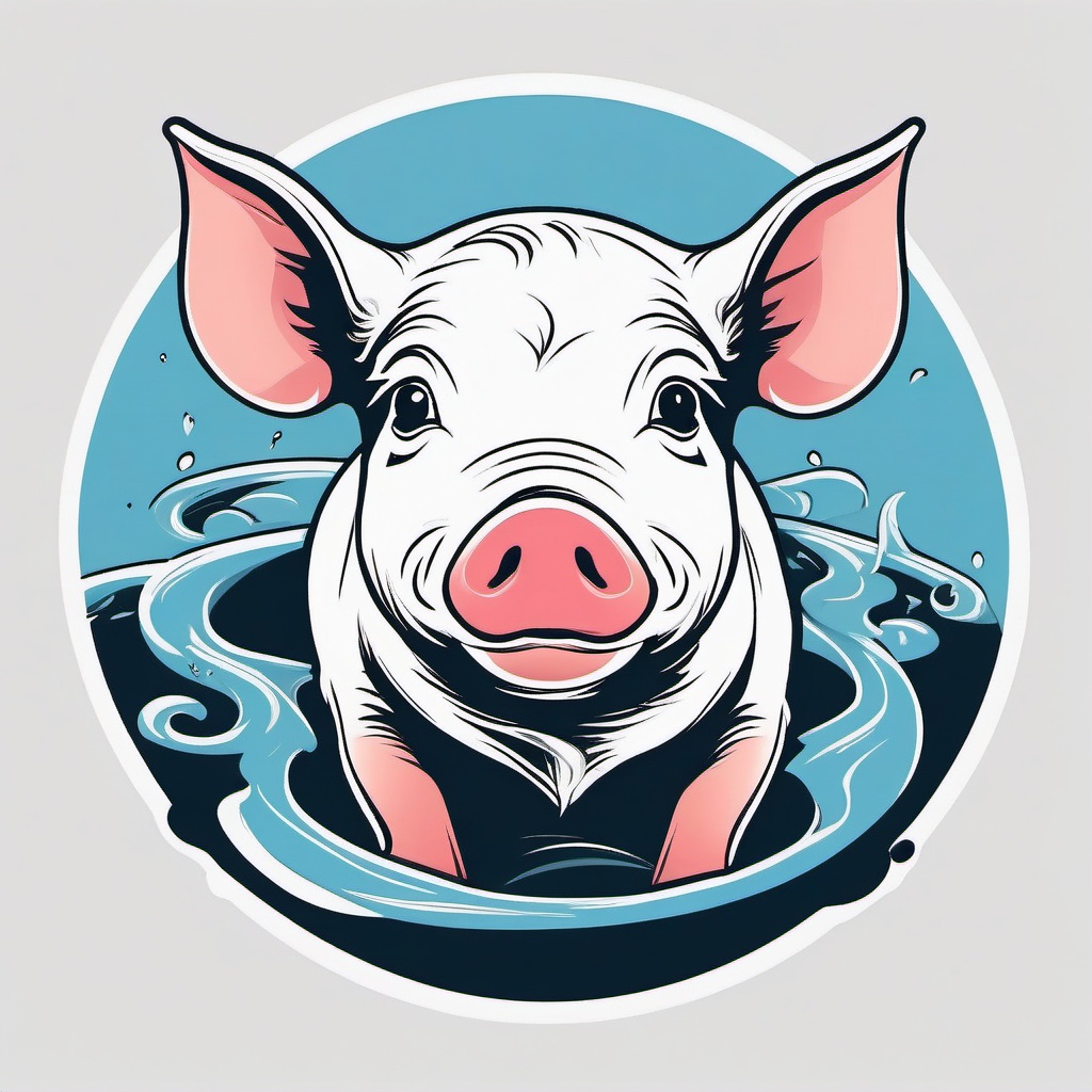 Mini Pig Tattoo - Mini pig enjoying a mud bath  few color tattoo design, simple line art, design clean white background