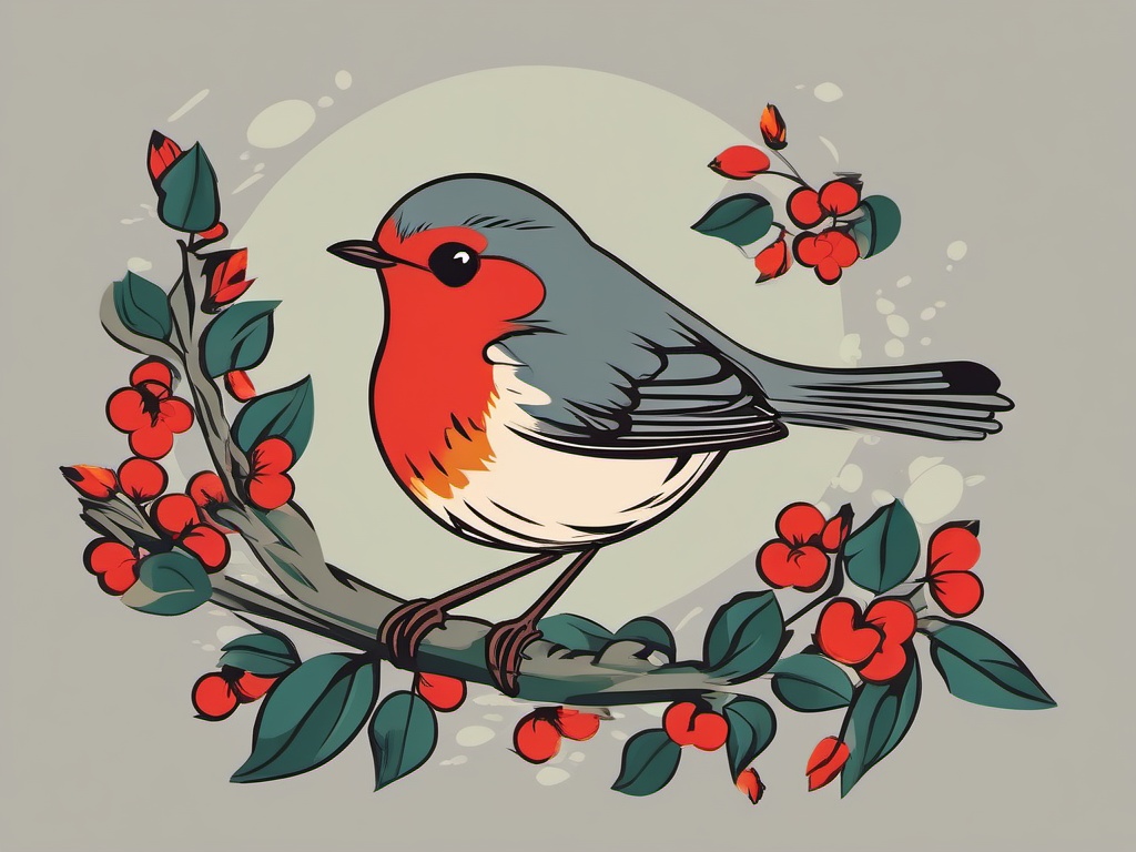 Robin clipart - Small bird with a distinctive red breast taking flight, ,color clipart vector style