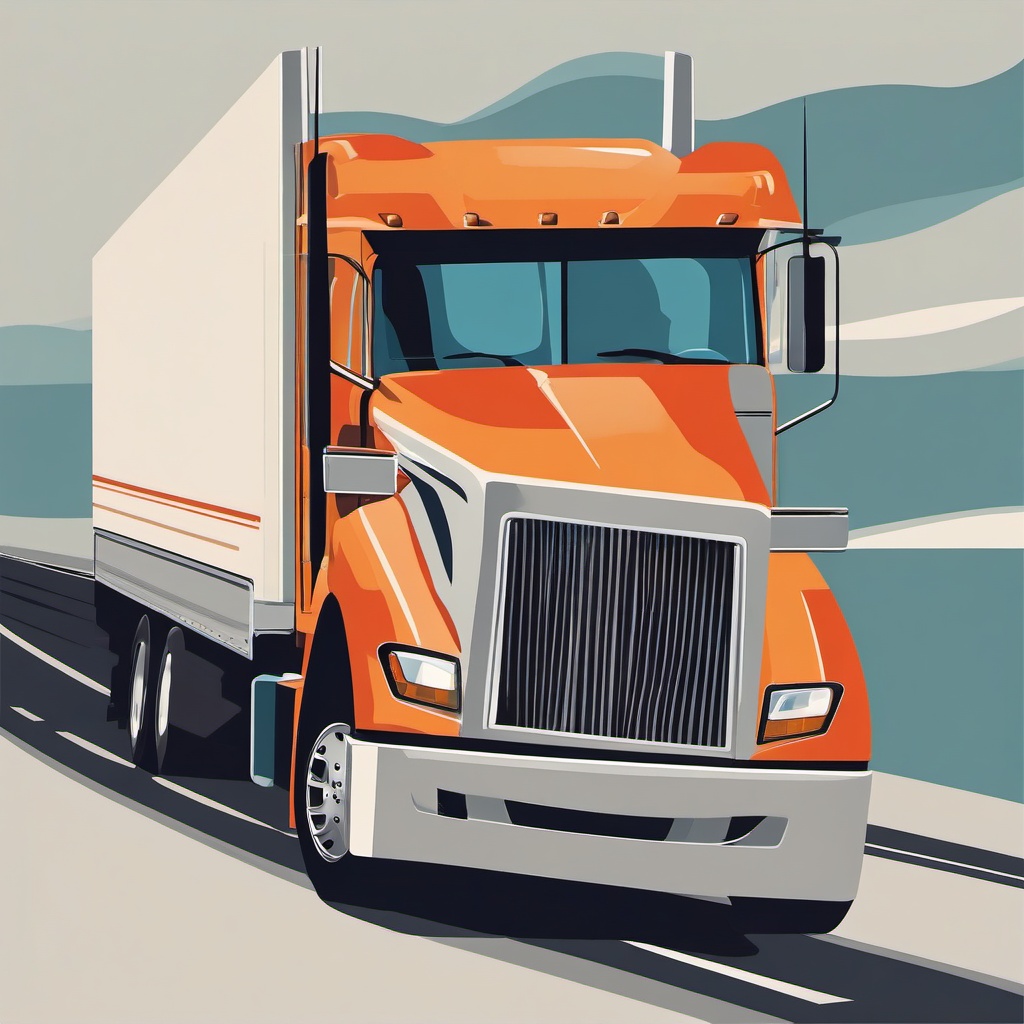 Semi-Truck Clipart - A long-haul semi-truck on the highway.  color vector clipart, minimal style