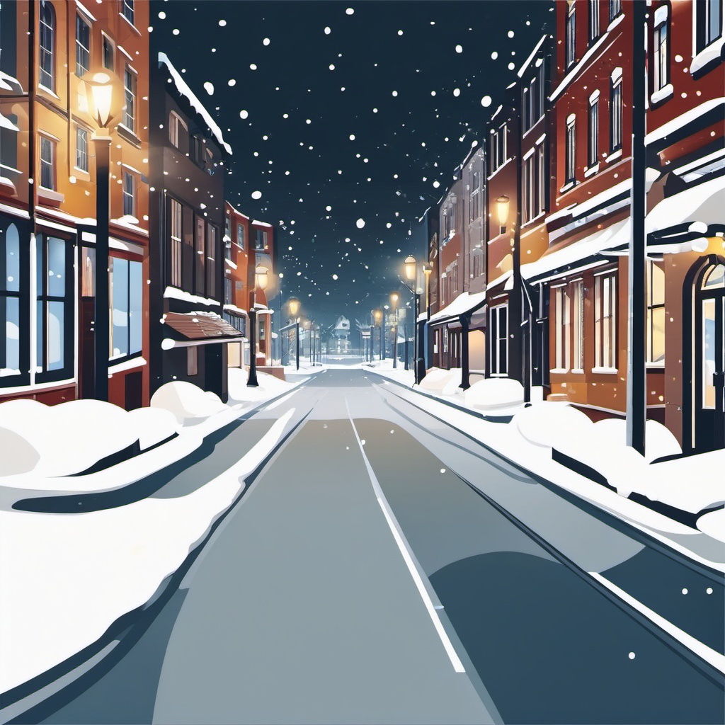 Winter City Street clipart - Urban street with snow-covered sidewalks, ,vector color clipart,minimal