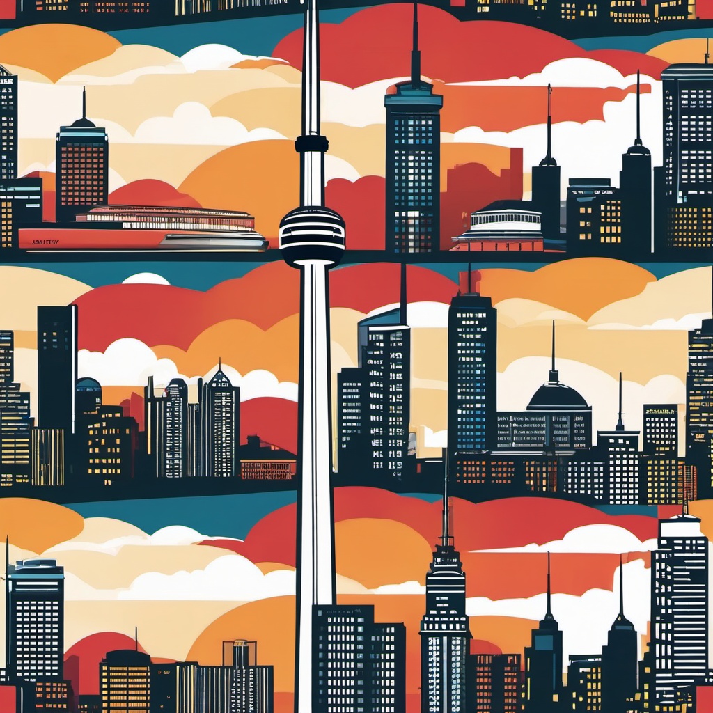 Toronto clipart - CN Tower and skyline of Toronto,  color vector clipart