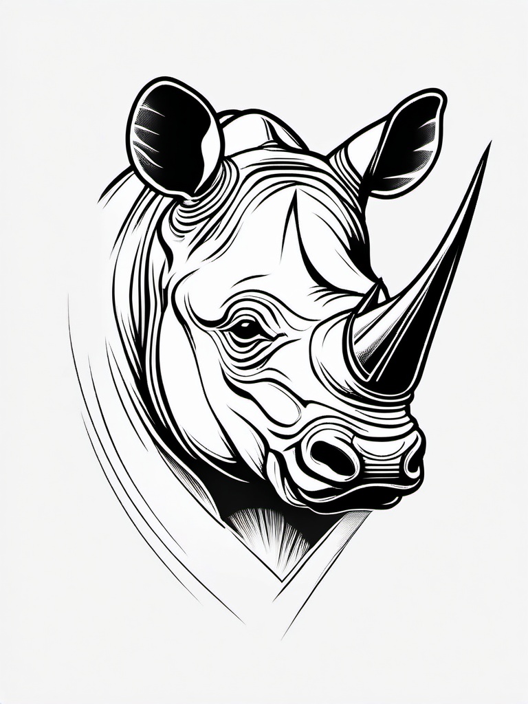 Rhino Tattoo - Sturdy rhino with its horn, representing resilience and strength  few color tattoo design, simple line art, design clean white background