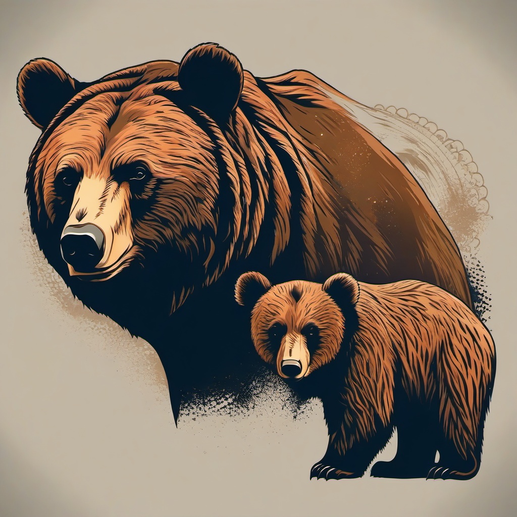 mama bear and 2 cubs tattoo  simple vector color tattoo