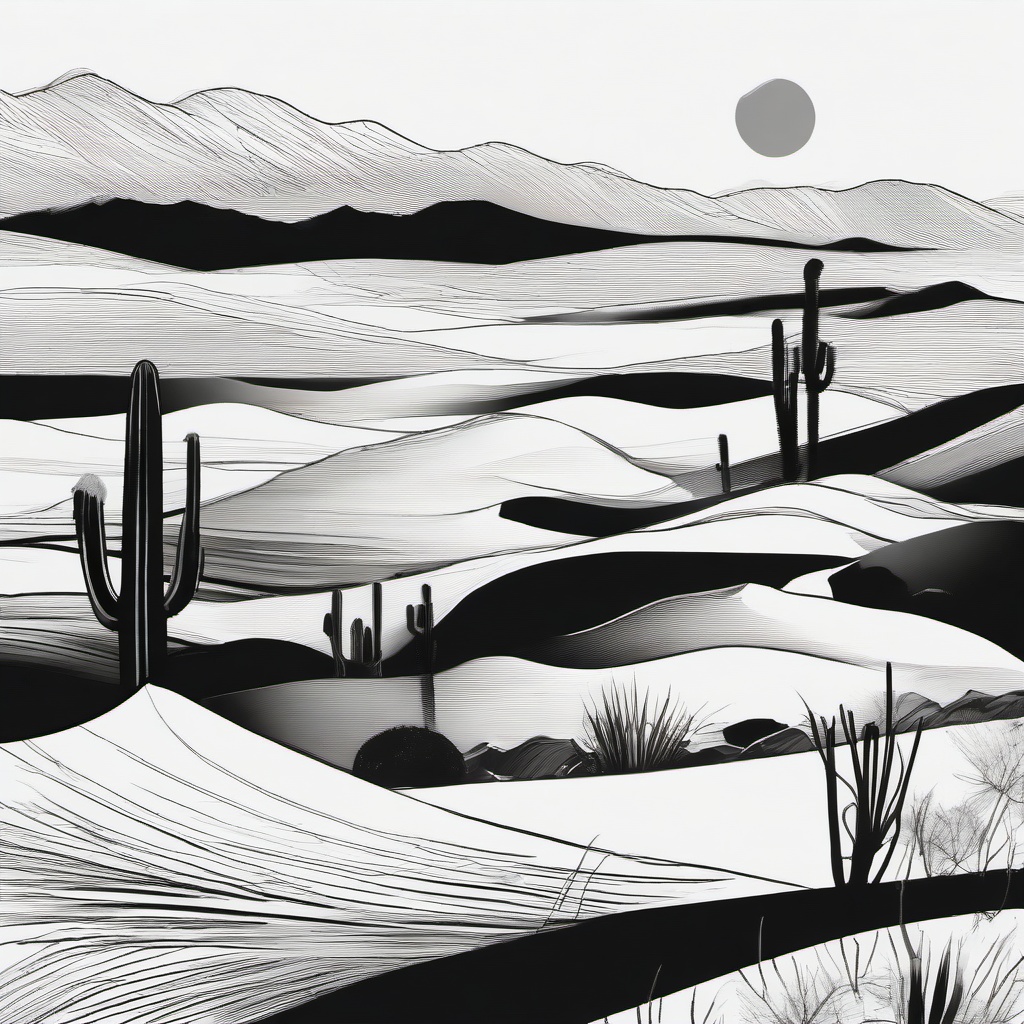 drawing of desert  minimal rough scribbles,doodles,black and white