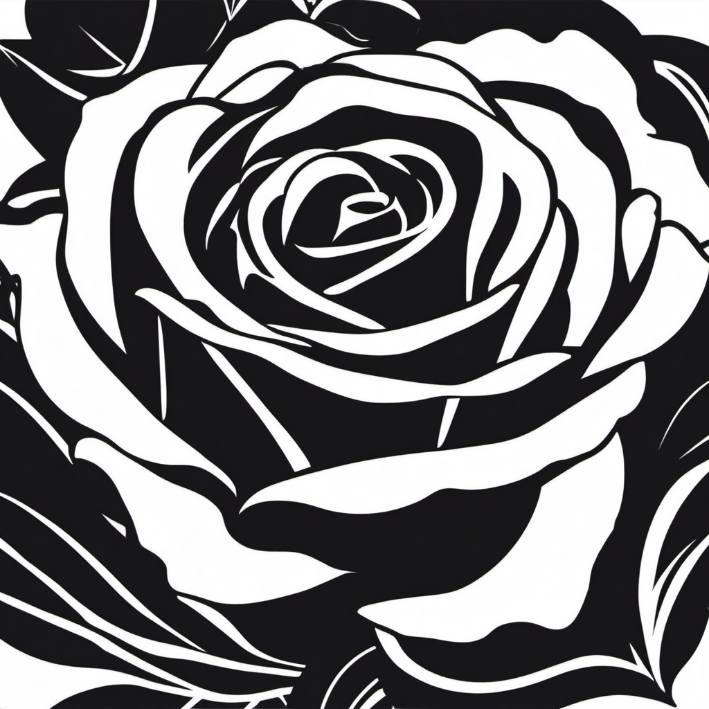 Rose Clipart Black and White,Illustrating a monochrome rose-themed mural with rose clipart black and white  simple, 2d flat