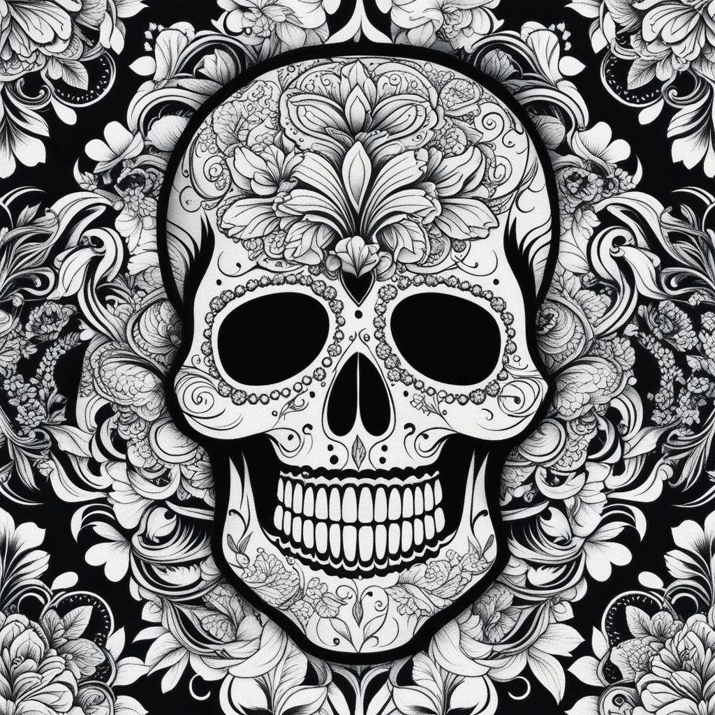 sugar skull tattoo black and white design 