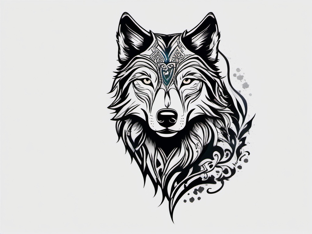 irish wolf tattoo designs  simple color tattoo,minimal,white background