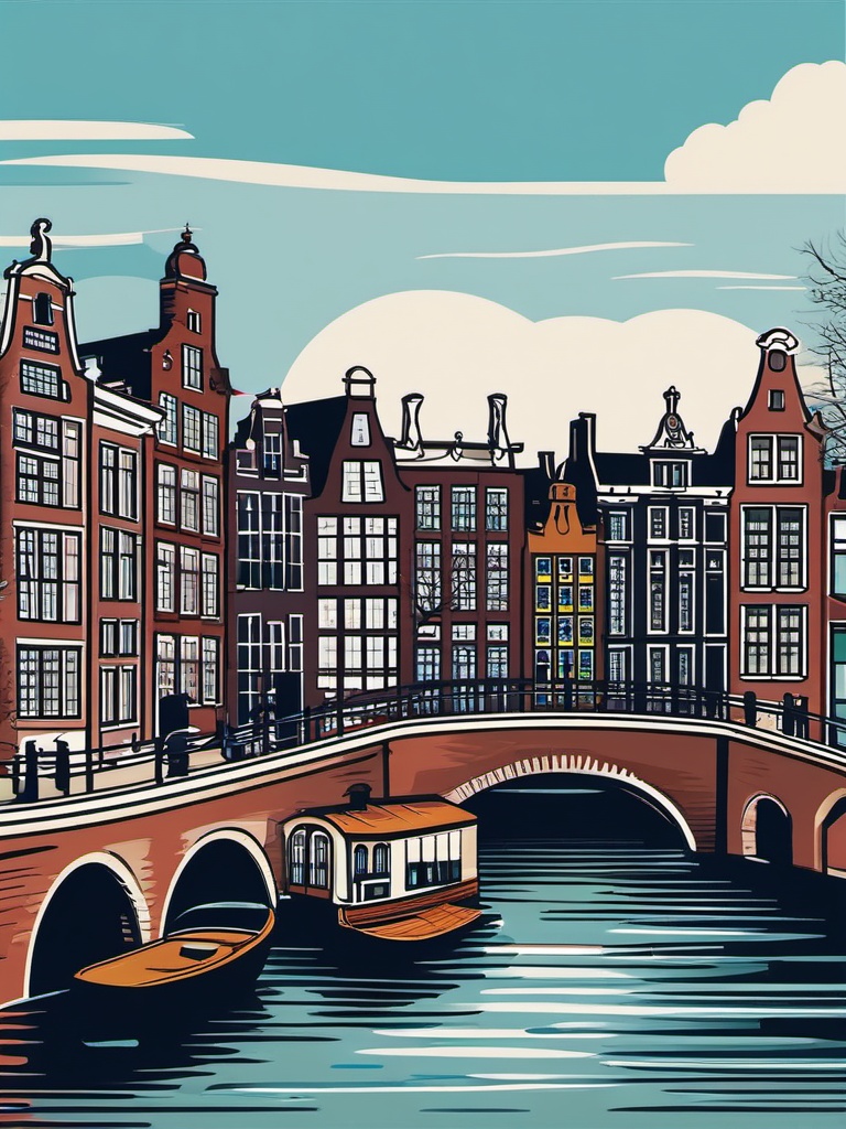 Amsterdam clipart - Rijksmuseum and Amsterdam canals, ,color clipart vector style