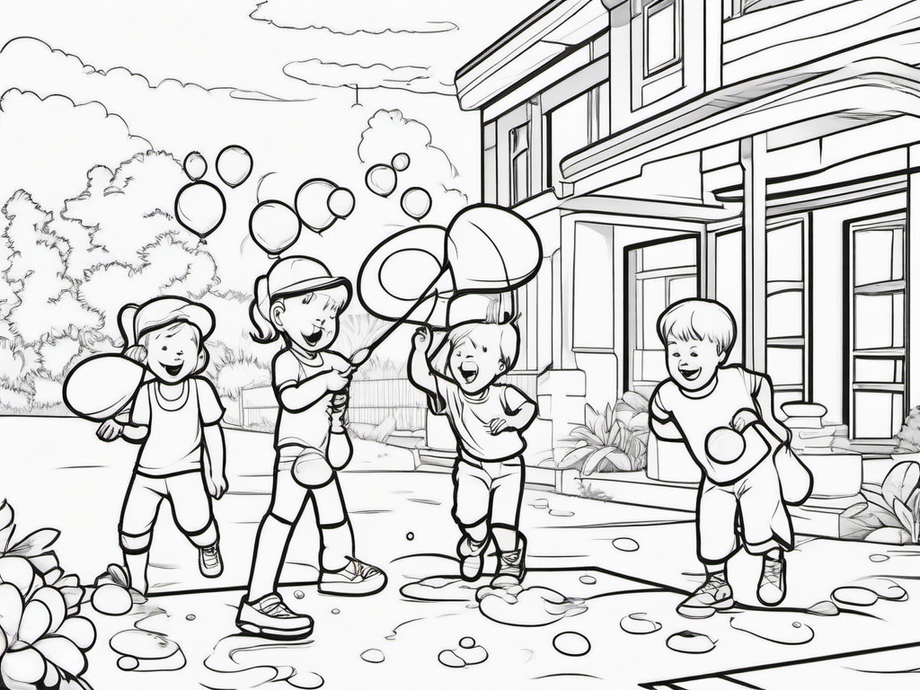 Kids playing with water balloons  simple coloring pages