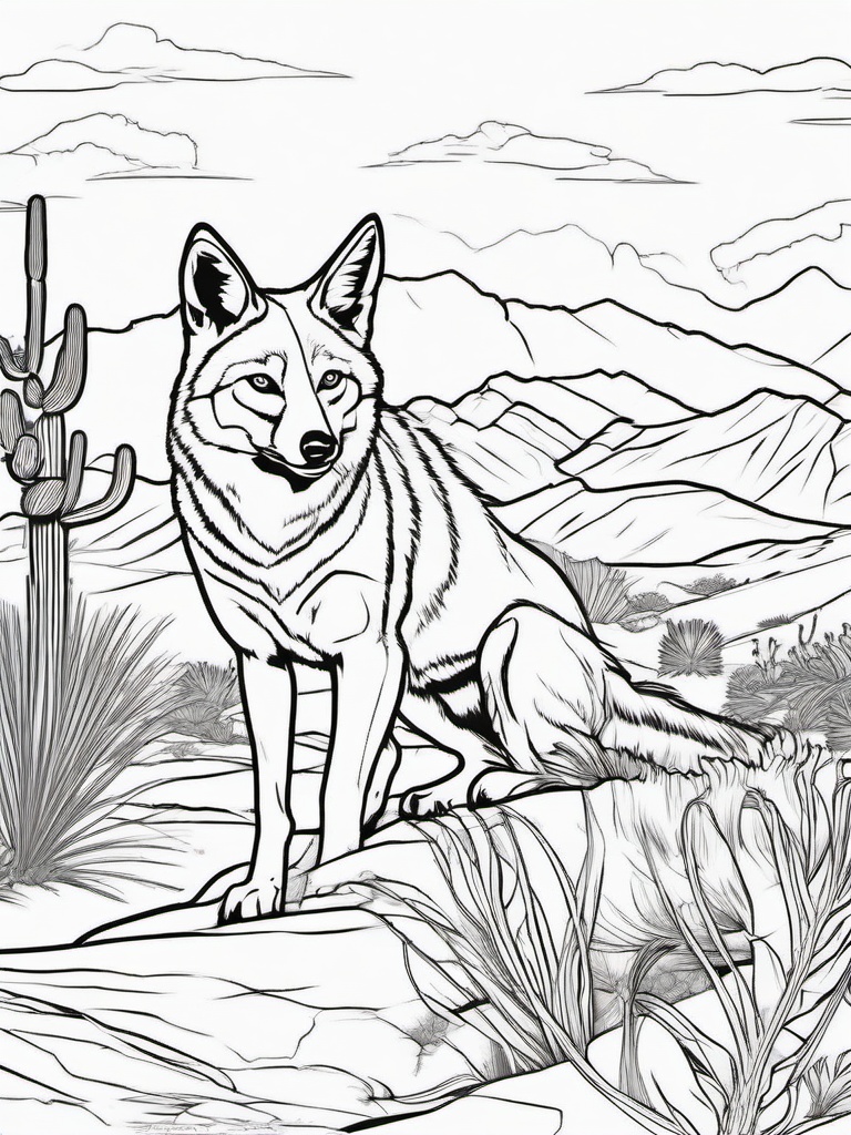 Jackal Coloring Page - Sneaky Desert Scavenger  black outline printable coloring page