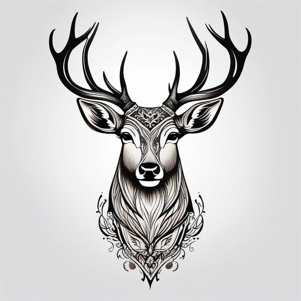 Deer tattoo, Graceful deer tattoo, symbol of gentleness and intuition. , tattoo color art, clean white background