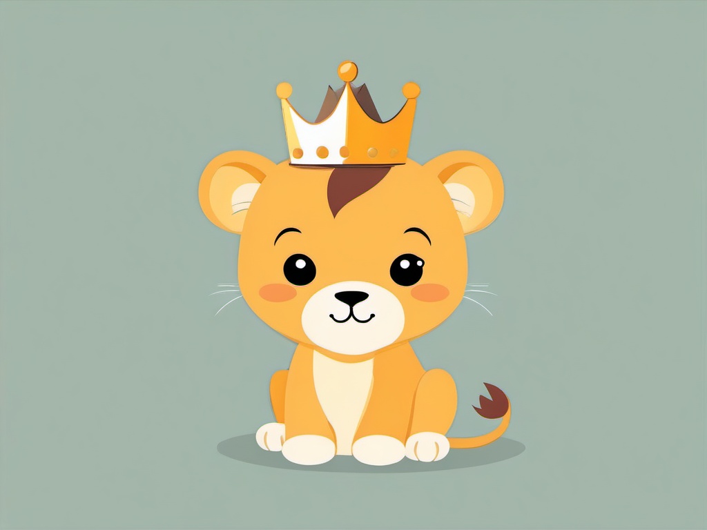 Cute clipart - baby lion with a tiny crown  color,minimalist,vector clipart