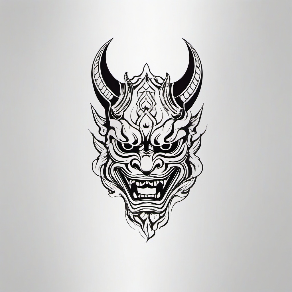 Tattoo Hannya Mask - Tattoo featuring the Hannya mask, often associated with Noh theater.  simple color tattoo,white background,minimal