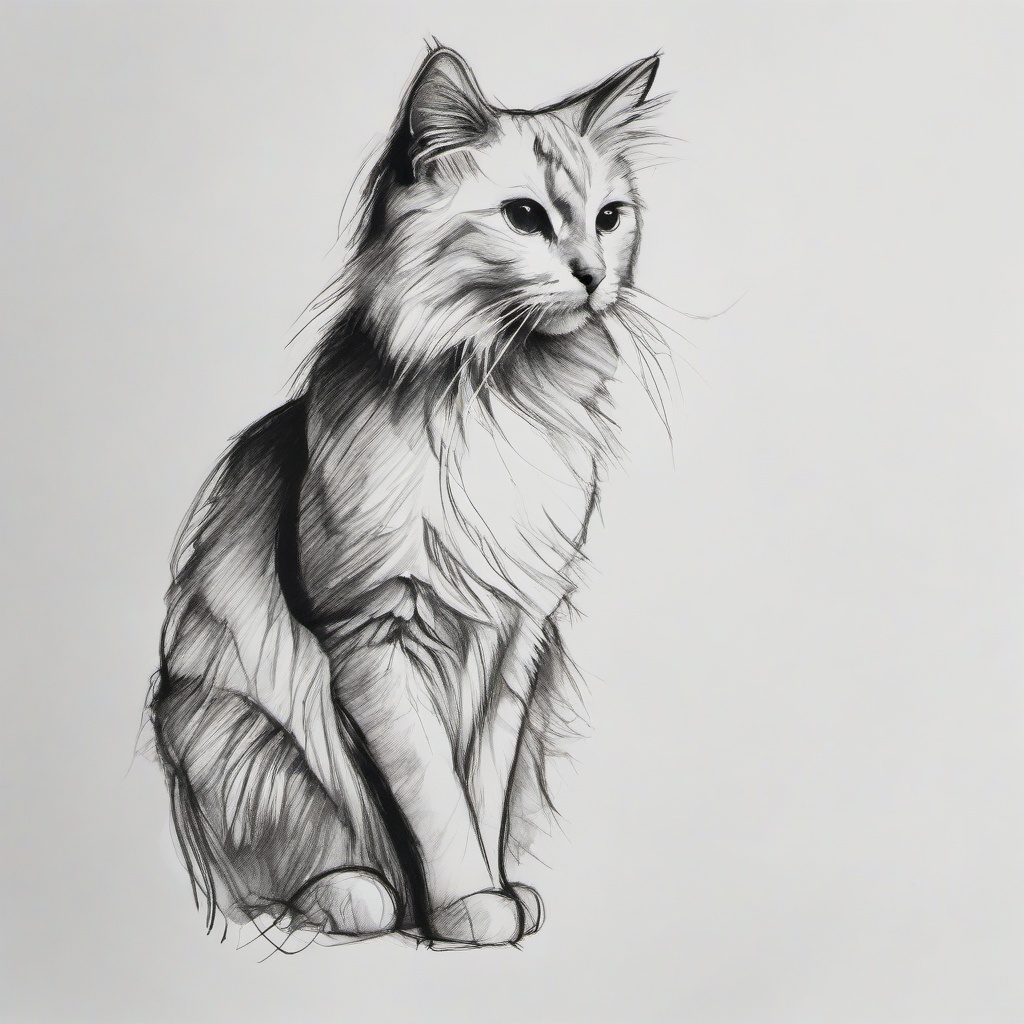 sketch drawing of cat  minimal rough sketch scribbles,doodles,black and white