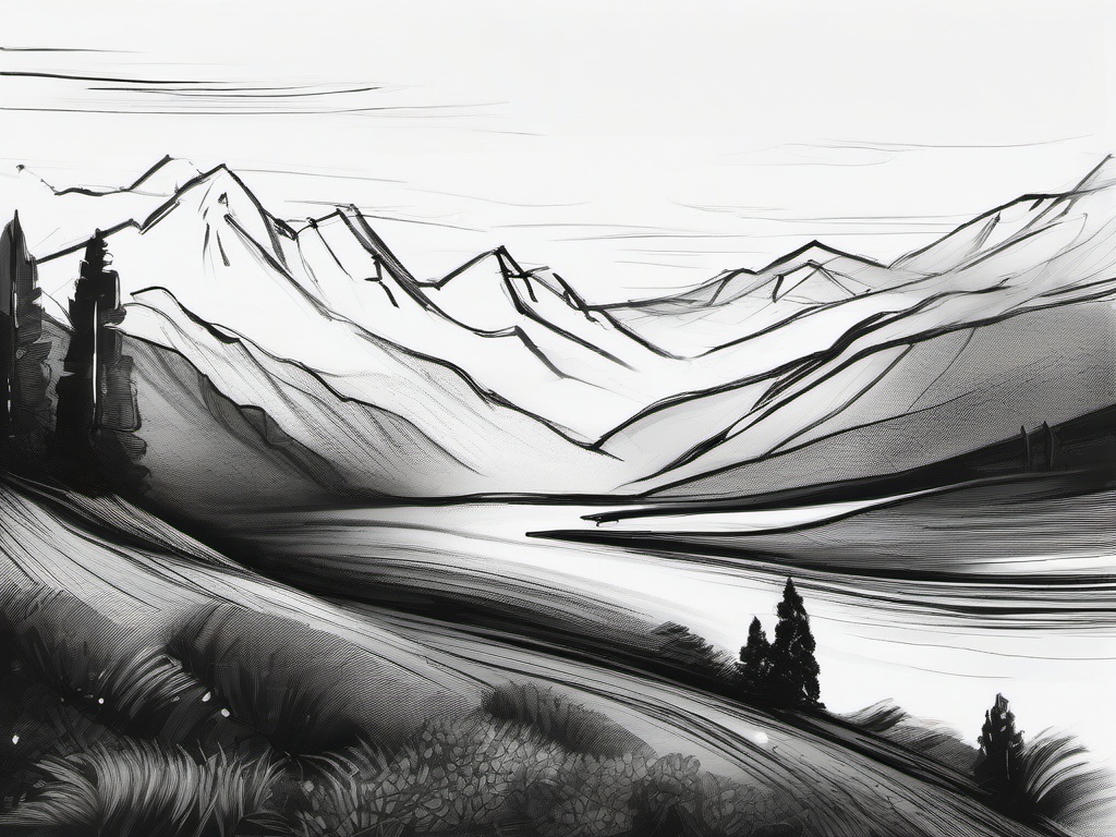 sketch drawing of scenery  minimal rough sketch scribbles,doodles,black and white