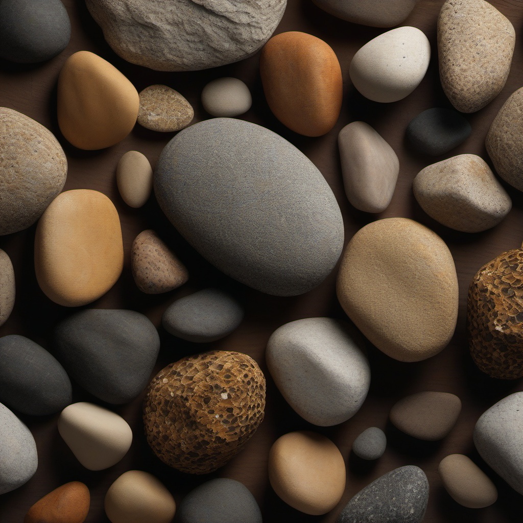 Rocks in a rustic arrangement with a tactile, organic texture top view, product photoshoot realistic background, hyper detail, high resolution