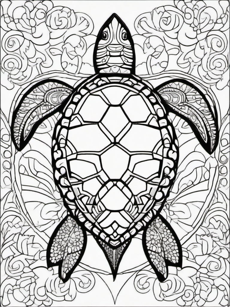 Turtle Coloring Pages - Turtle with a whimsical, patterned shell  simple coloring pages