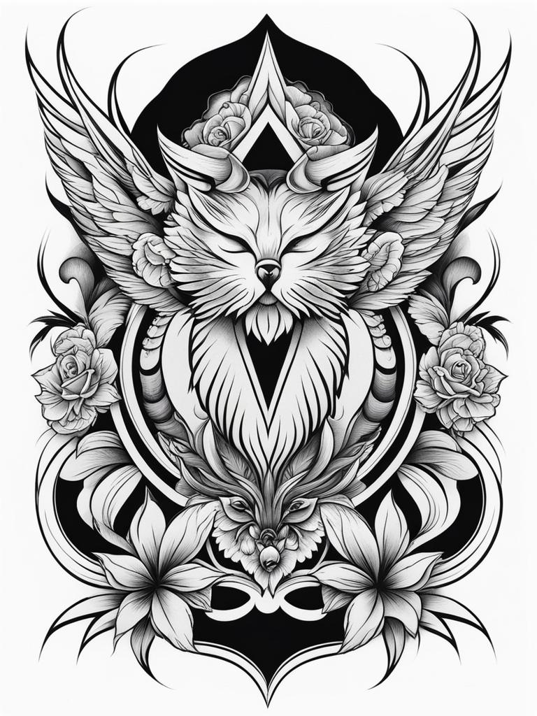 neo traditional tattoo black and white design 