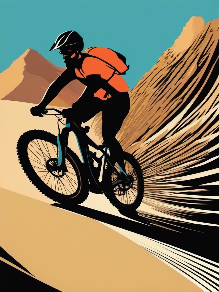 Mountain Biking Uphill Climb Clipart - A mountain biker tackling an uphill climb.  color vector clipart, minimal style