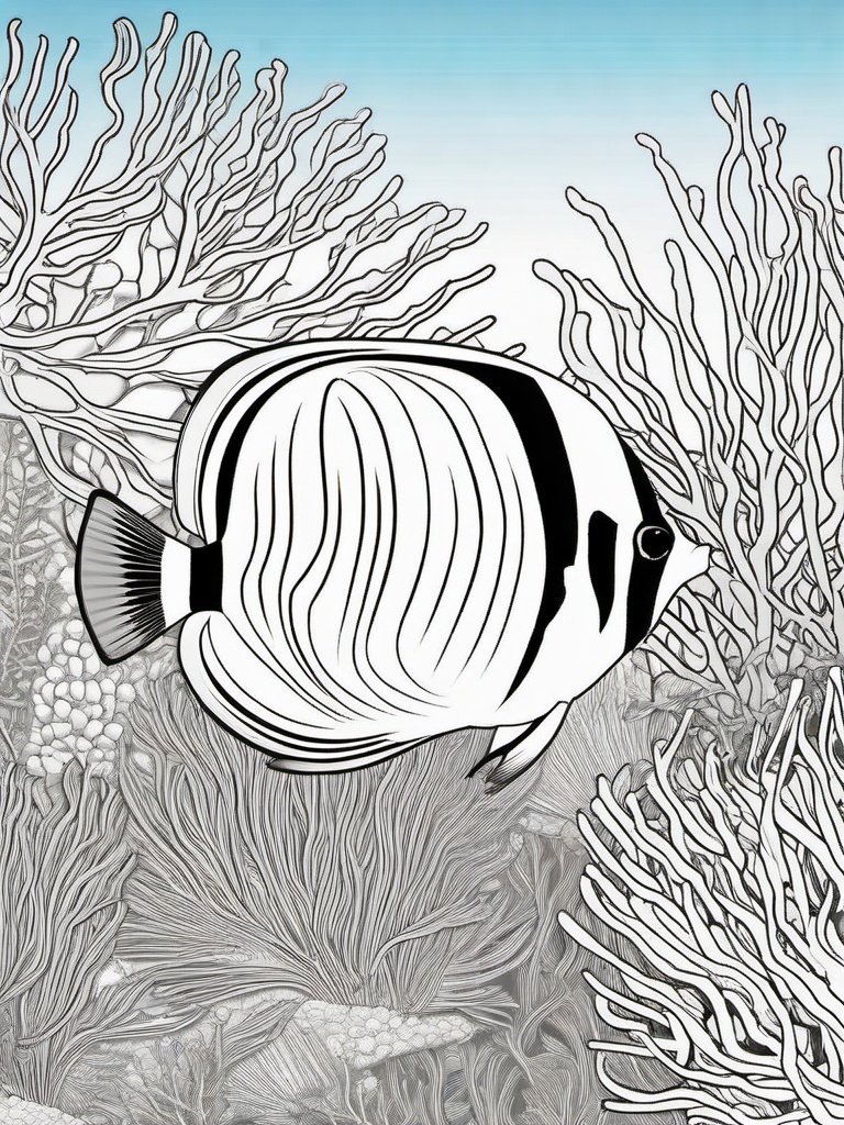 Butterflyfish Coloring Pages - Small Colorful Coral Reef Fish  black outline printable sheet, coloring page