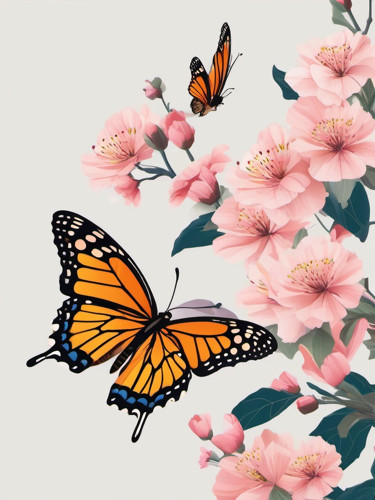 Butterfly Clipart - Butterfly fluttering among blooming blossoms , minimal, 2d