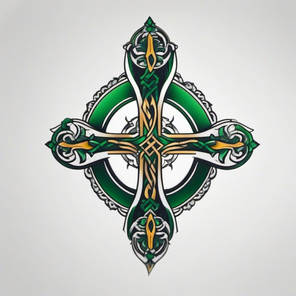 irish tattoo cross  simple color tattoo,minimal,white background