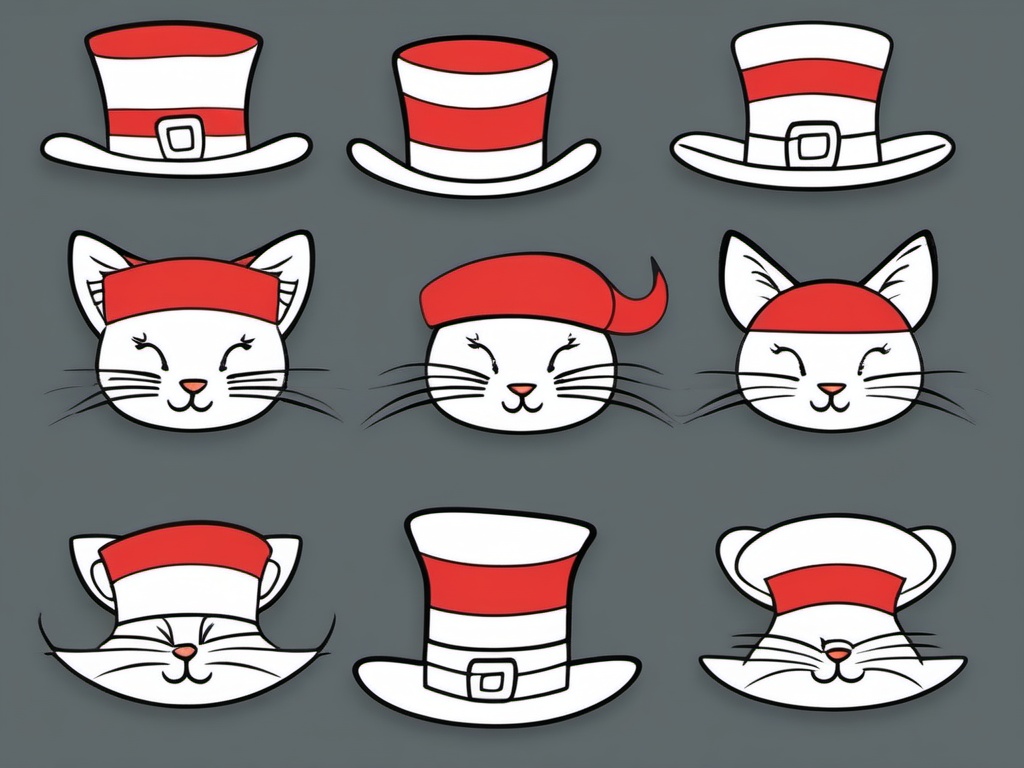 Cat in hat clip art, The whimsical Cat in the Hat character.  simple, 2d flat