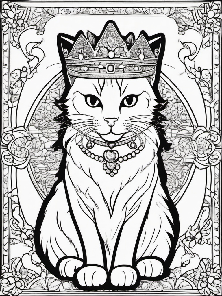 Kitty with a Crown Coloring Pages - Royal Kitty Wearing a Crown  minimal black outline printable sheet, coloring page